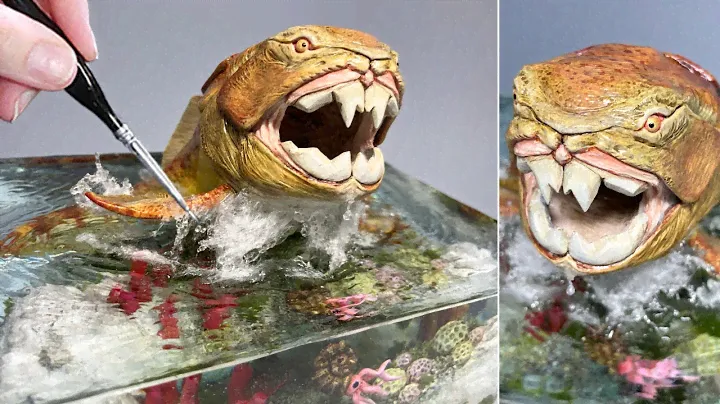 Prehistoric Fish DUNKLEOSTEUS Hunts The Seas! Resin Diorama, Polymer Clay
