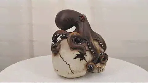 Ebros Sea Monster Red Eyed Octopus Wrapping Around Skull Statue 5.25"h Nautical Decor