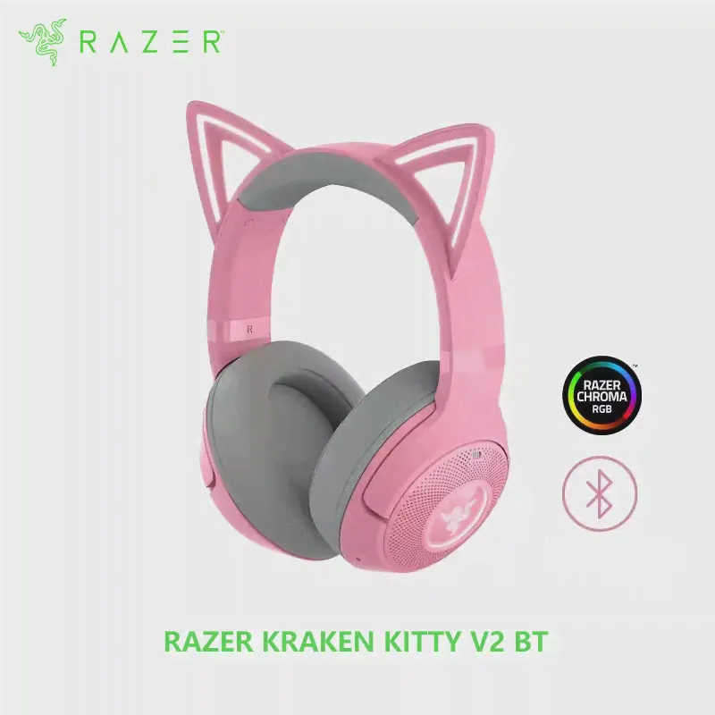 Беспроводная Bluetooth RGB Гарнитура Razer Kraken Kitty V2 BT с Кошачьими Ушками Игровой Режим Драйверы TriForce 40 мм Встроенные Микрофоны